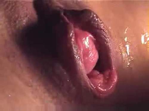 Big pussy pumping and dildo anal fuck closeup