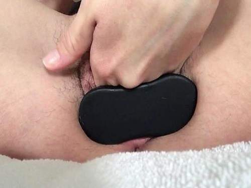 Perverted wife insertion big plug in hairy pussy