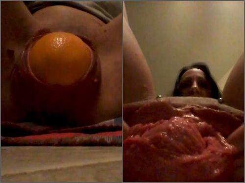Sexy wife with piercing pussy penetration orange fully