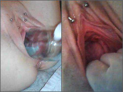 Sexy mature with piercing cunt gets fisted and bottle in pussy