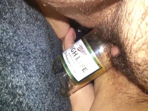 Very close amateur fatty hairy girl bottle riding