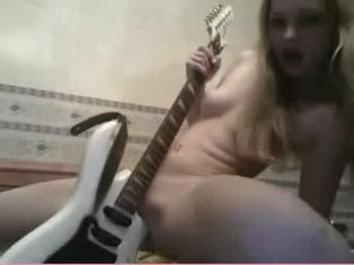 Amazing webcam electro guitar and Bottle Pussy insertion