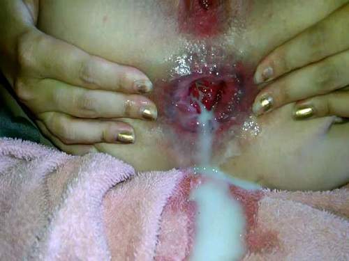 Dog dildo penetration and creampie in sweet rosebutt anus