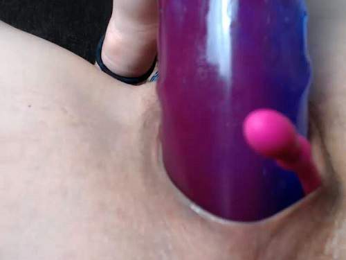 Milly17 penetration giant rubber purple dildo in wet pussy