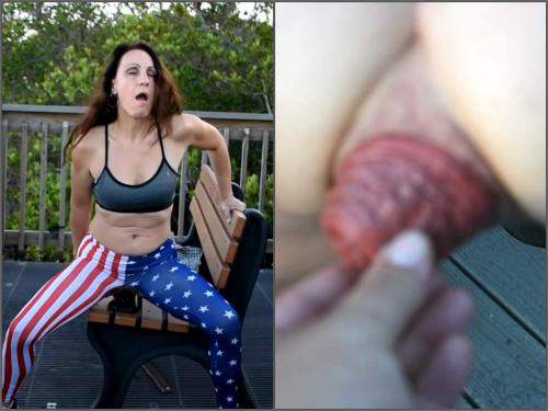SexySasha outdoor balls and monster dildos penetration in epic Prolapse anal