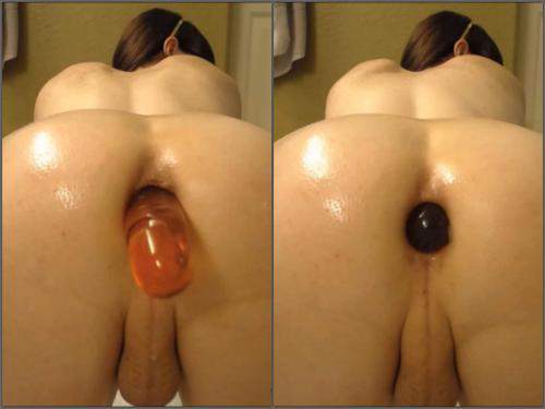 Shemale Natalie Mars long rubber dildo penetration in gaping anus