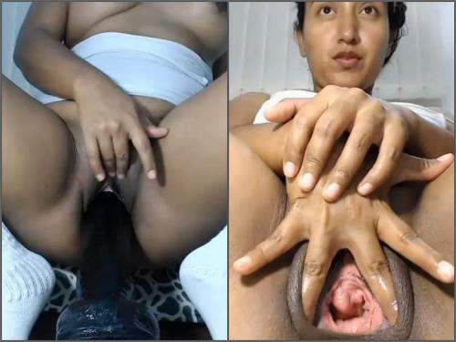 Close up – Fatty latina teen try fisting and BBC dildo vaginal riding