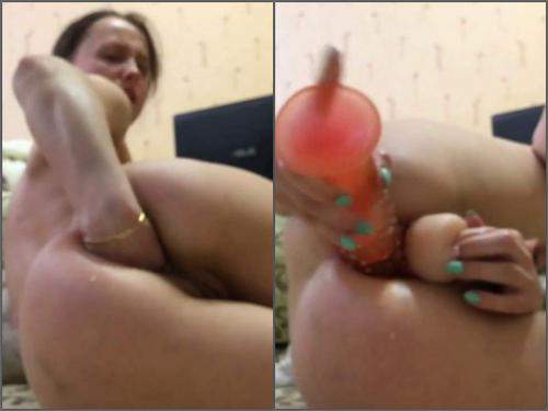 Double penetration – Russian girl again ruined her little anal rosebutt hole