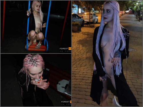 Dildo riding – Forest Whore night naked walk, licking public toilet and public fetishes – Premium user Request