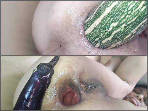 Food masturbation – Wife monster anal gape loose with giant vegetables POV amateur