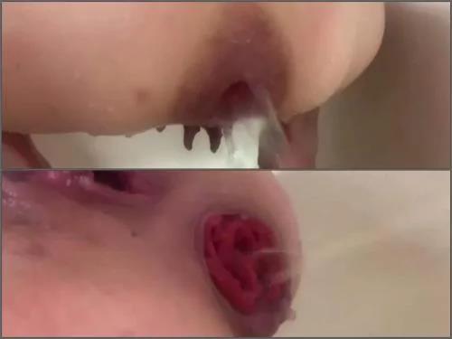 Anal prolapse – Amateur big ass wife water enema in the bathroom with sexy anal prolapse