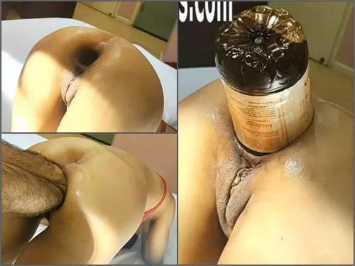 Gaping anal – Mature show big beautiful anal gape after rough bottle sex with husband