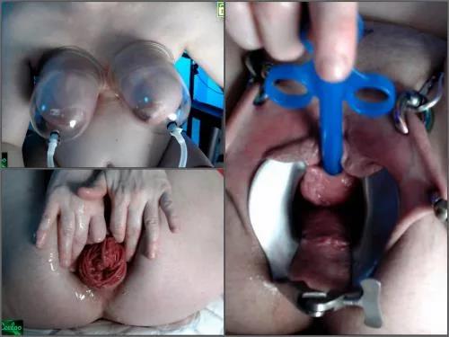 Urethra penetration – SluttyLeeloo Boobs pump, finger in peehole, fisting homemade – Premium user Request