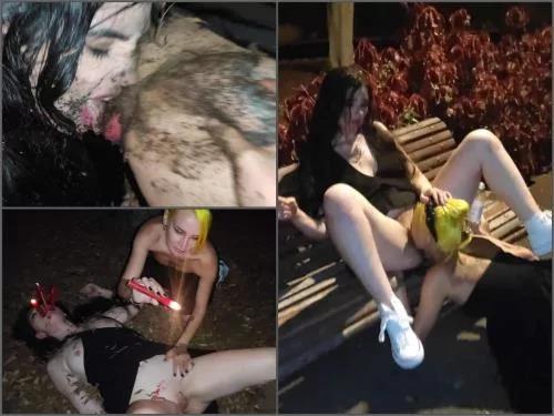 Lesbian – ForestWhore Two very dirty slaves are wildly humiliated in public 4k – Premium user Request