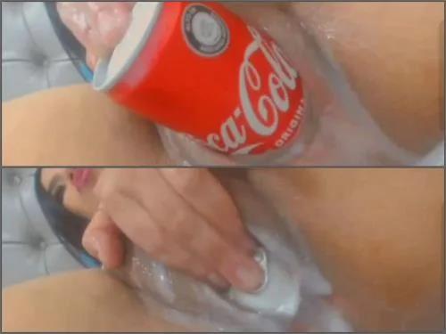 Bottle insertion – Big ass latina girl penetration bottle and cola tin fully in sweet wet pussy