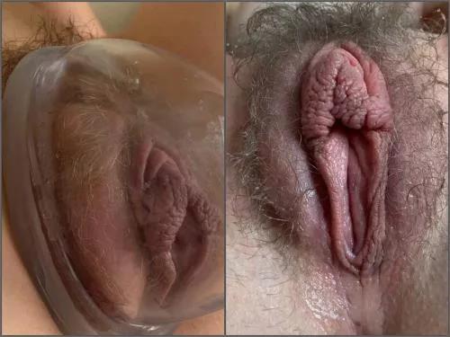 Big clit – Sexy wife PantiesQueen Extreme close-up of hairy juicy meaty pussy pumping