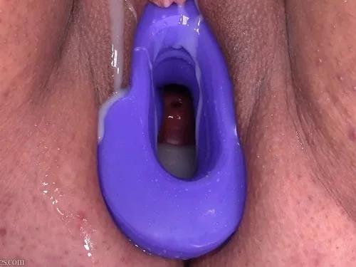 Cervix stretching – Strangecares huge tunnel plug try-out and cum play closeup amateur