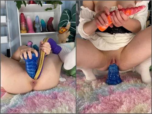 Pussy insertion – Webcam girl TentacleBimbo first try double dildos penetration
