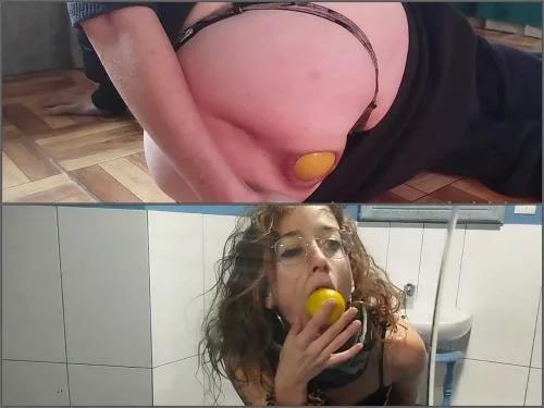 Booty girl – Curly amateur pornstar penetration huge yellow ball in her narrow asshole